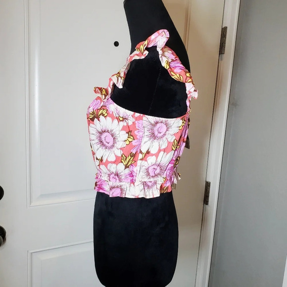 NWT Lily Rose Small Flutter Shoulder Smocked Ruffle Cropped Floral Boho Tank Top - Picture 9 of 16